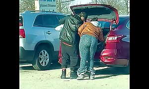 Latina milf ass leggings voyeur in parking lot