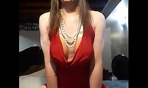 Jade In A Red Halter Dress Pleasing Hurself To Climax