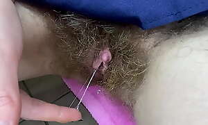 Nasty Hairy Pussy Huge erected Clitoris wet close up masturbation