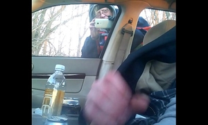 Cought jerking off my dick and that babe spies in car