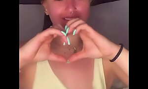Teen girl shaking her boobs for gifts on a live. (Slow motion)