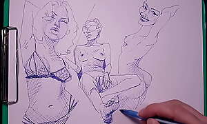 Drawing sexy girls with big tits, juicy ass with a ballpoint pen